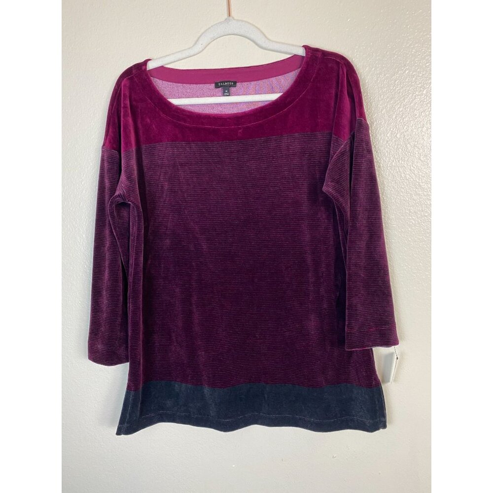 NEW Talbots Women Velvet Top 3/4 Sleeves Sweater Size Medium Burgundy Whimsigoth
